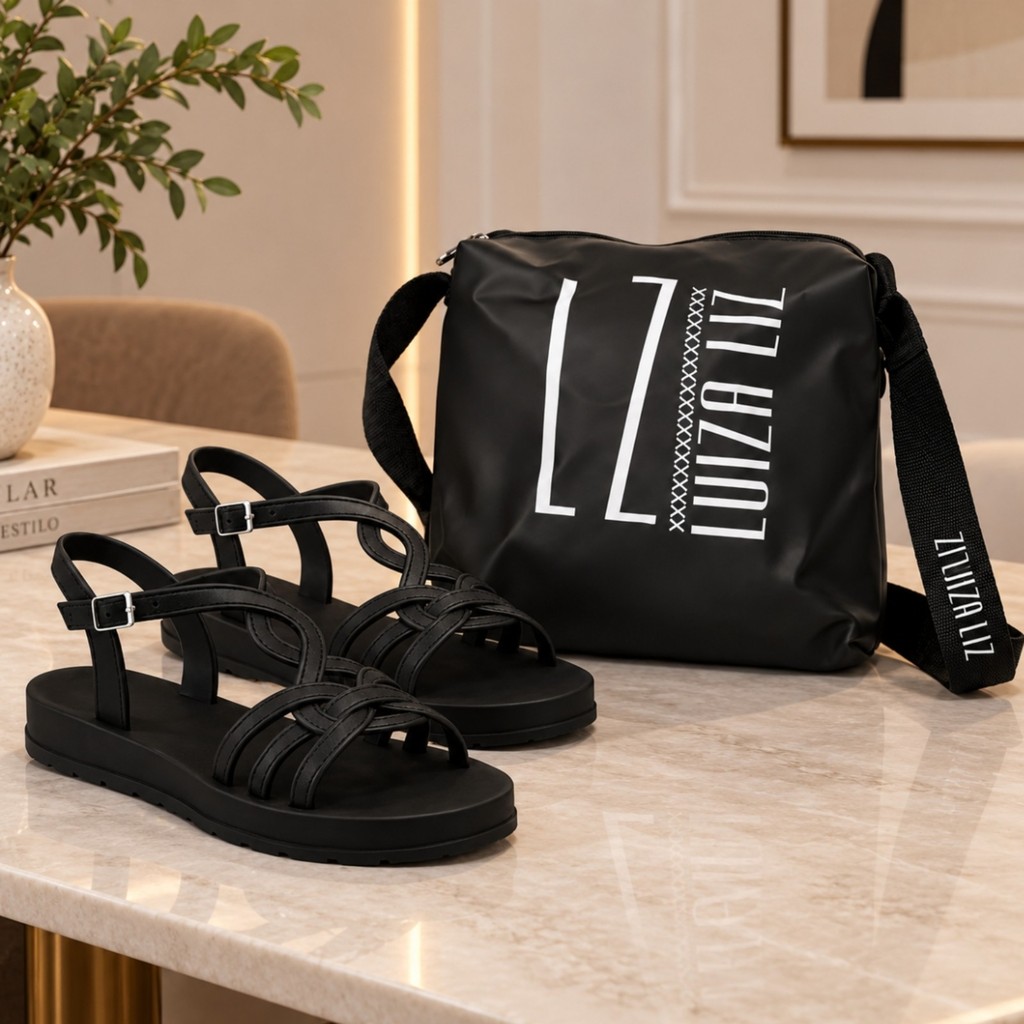 Kit Sandália Bolsa Feminina Trançada Plataforma Confortável Antiderrapante Casual Passeio Numeração 33 ao 40