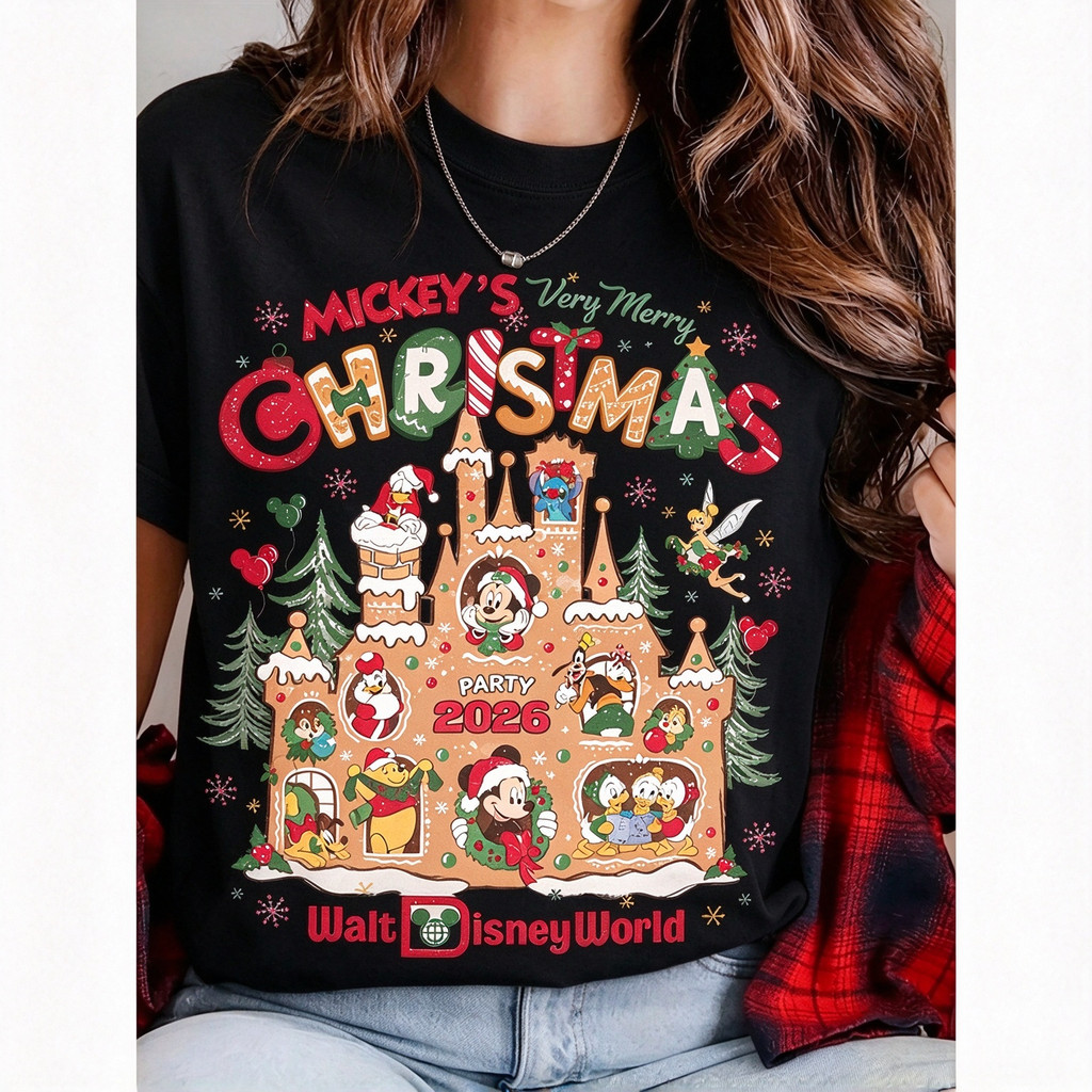 BR Moonlight Camiseta Disney Mickey Minnie Natal Gingerbread Festiva Confortável Encantadora Divertida Moda Festa