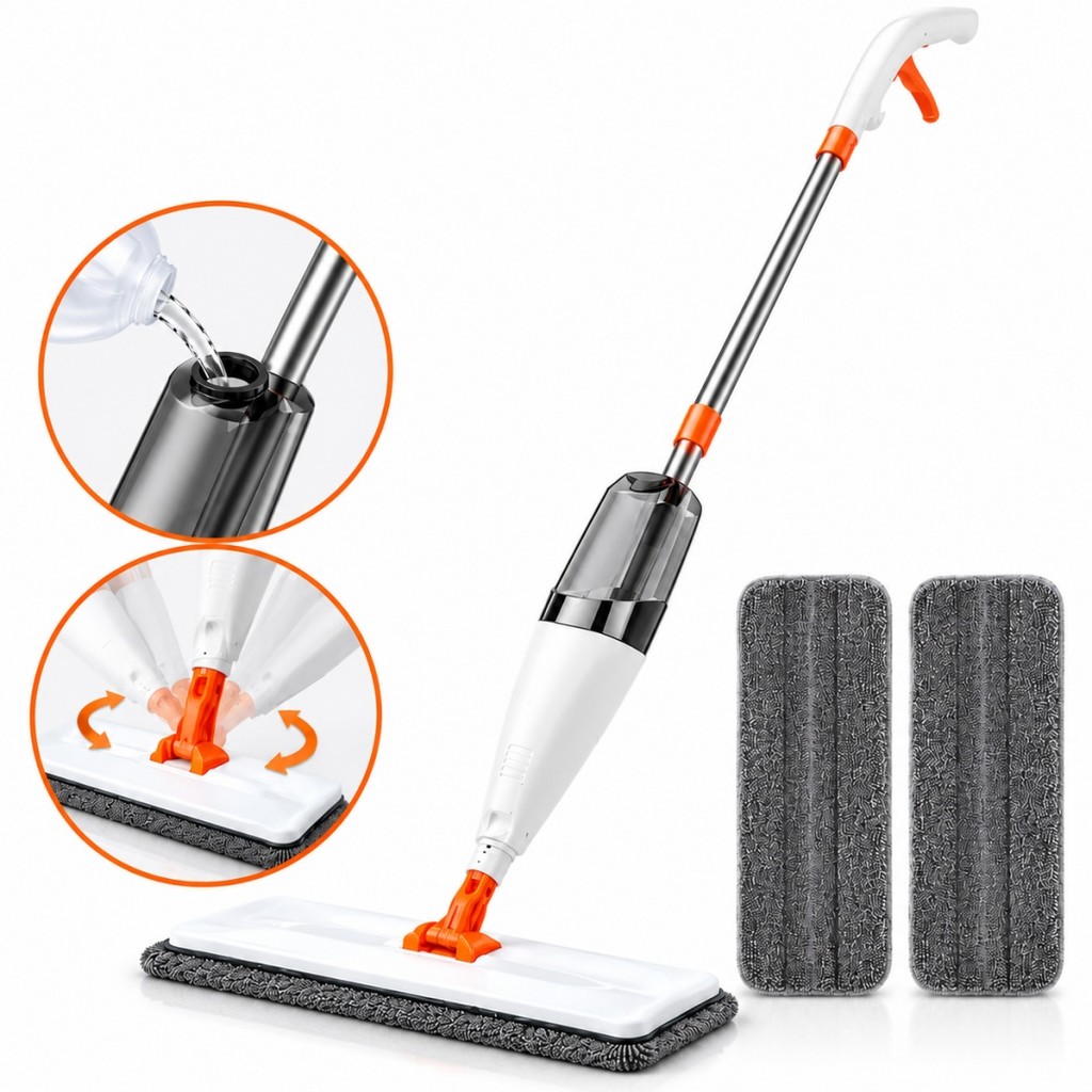 Mop Spray Rodo Mágico com Borrifador Reservatório de Água Refil Microfibra para Limpeza de Piso