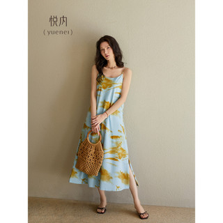 Yue camisola interna pijama feminino com almofadas no peito verão puro algodão sem mangas estilingue longo solto Casual 
