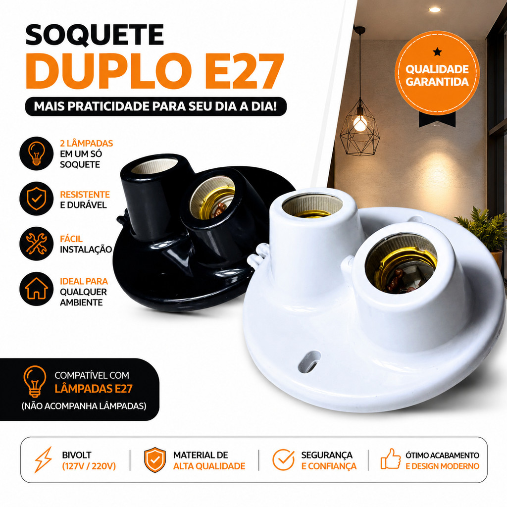 5 Plafon Duplo E27 2 Bocais Suporte Para Lâmpada Bivolt