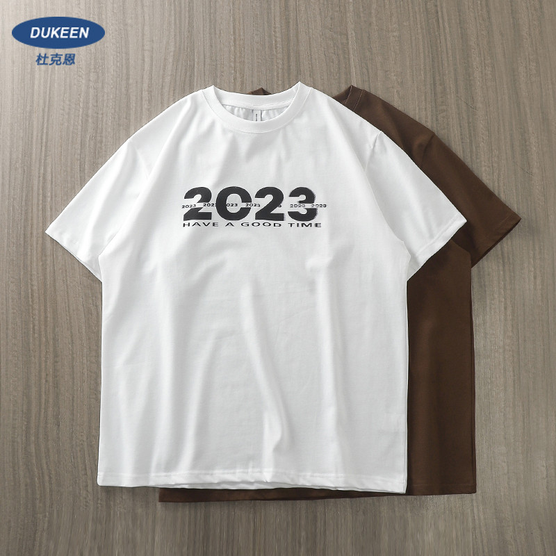 DUKEEN estilo americano 260G pesado camiseta de manga curta masculina verão número simples 2023 impresso meia manga puro