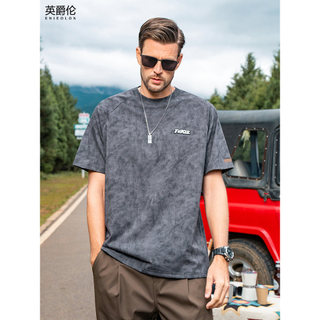Britânico 220g pesado camiseta de manga curta masculina americano Retro Tie-Dye camiseta verão manga Raglan topo de cinc