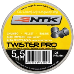 Chumbinho NTK Twister Pro Alto Impacto e Penetração 5.5mm (.22) - 125un
