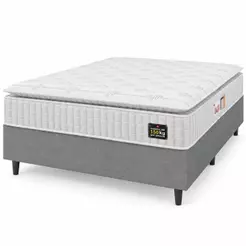 Cama Box Colchão Casal Espuma D45 Lazio Pillow Top 138x188x67cm Branco / Cinza Hellen - Suporta até 120kg por Pessoa