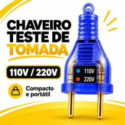 Chaveiro Teste Elétrico de Tomada Azul LED 110V 220V - Unidade e Kits