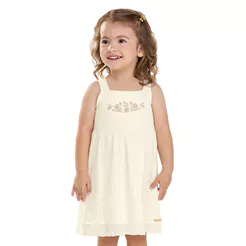 Vestido Infantil Menina Canelado Bordado Colorittá Bege