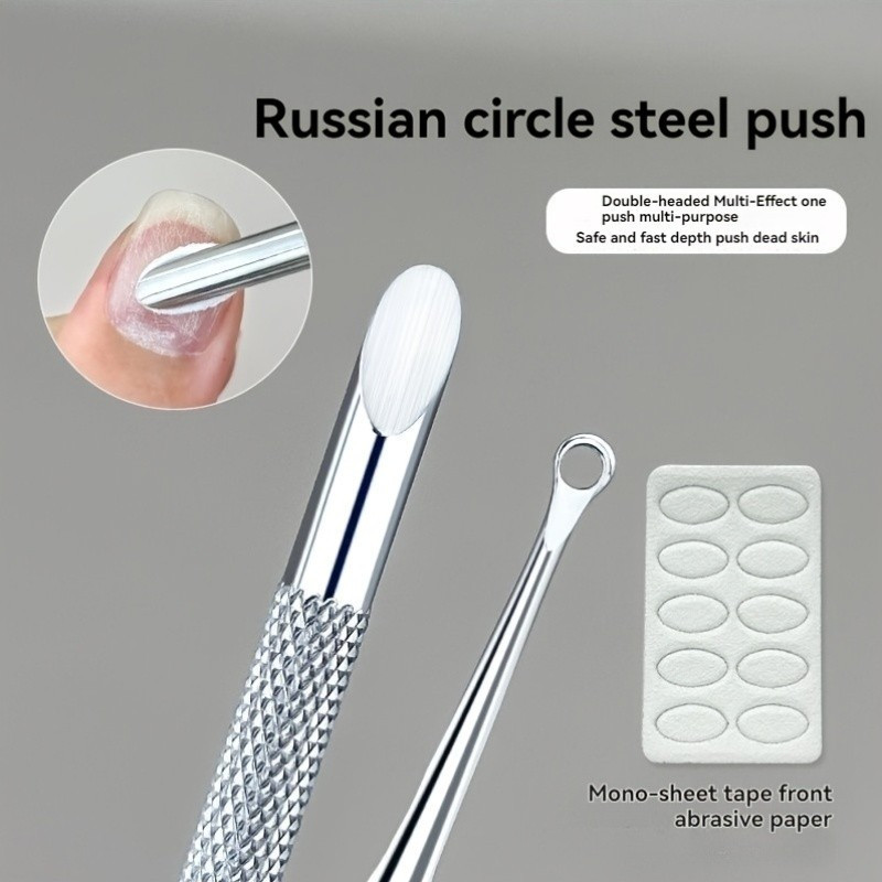Ferramenta para remover cutículas com duas pontas, em aço inoxidável + conjunto de limas de aço com 100 níveis de granul