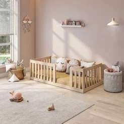 Mini Cama Montessoriana com Grade Giulia Casatema MadeiraOriginals Marrom/Bege Natural/Bege