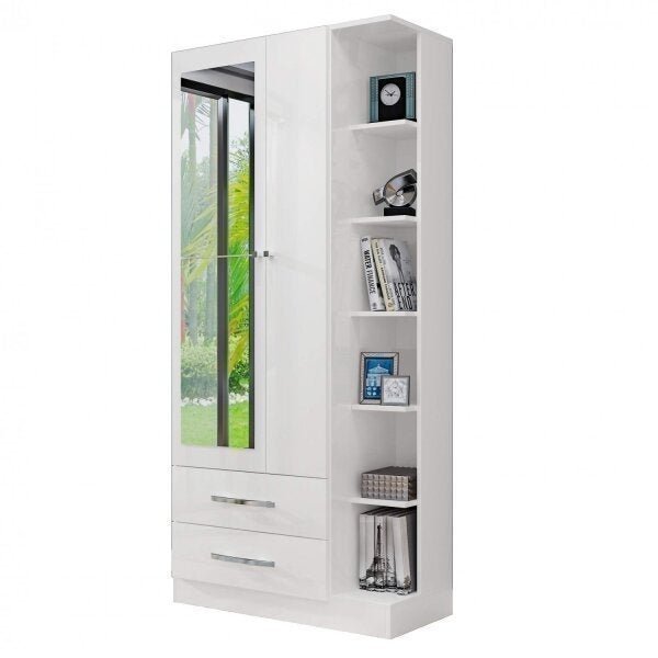 Guarda Roupa Solteiro 1 Espelho 2 Portas 2 Gavetas e Prateleiras Moju Branco · foto 2