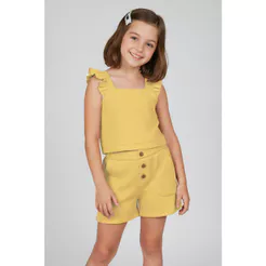 Conjunto Infantil Menina Texturizado Babados Elian Amarelo