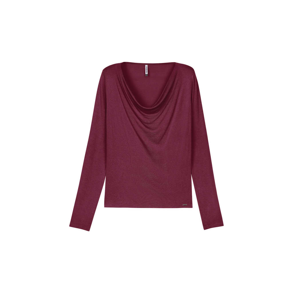 Blusa Longa Feminina Decote Degagê Marialícia Bordô · foto 2