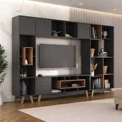 Estante para TV e Home Theater até 65 Polegadas 274CMX181CM 4 Portas Elegance Yescasa Grafite/Nogal