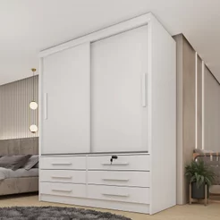 Guarda Roupa Solteiro 2 Portas 6 Gavetas 133cm Chicago Branco/Neve Neve