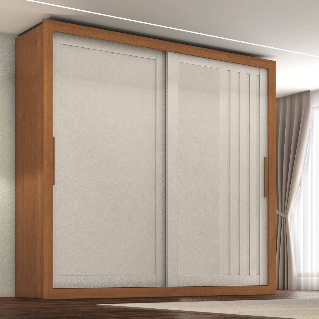 Guarda Roupa Casal Trianon 2 Portas de Correr 4 Gavetas Bege/Cinamomo/Areia Cinamomo/Areia