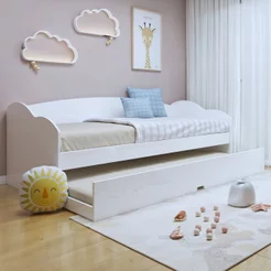Bicama Infantil com Cama Auxiliar Estrado Madeira Liz Branco Branco
