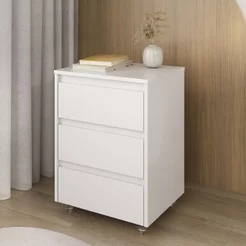 Gaveteiro para Escritório Office 3 Gavetas com Rodízios Cáli Branco Branco