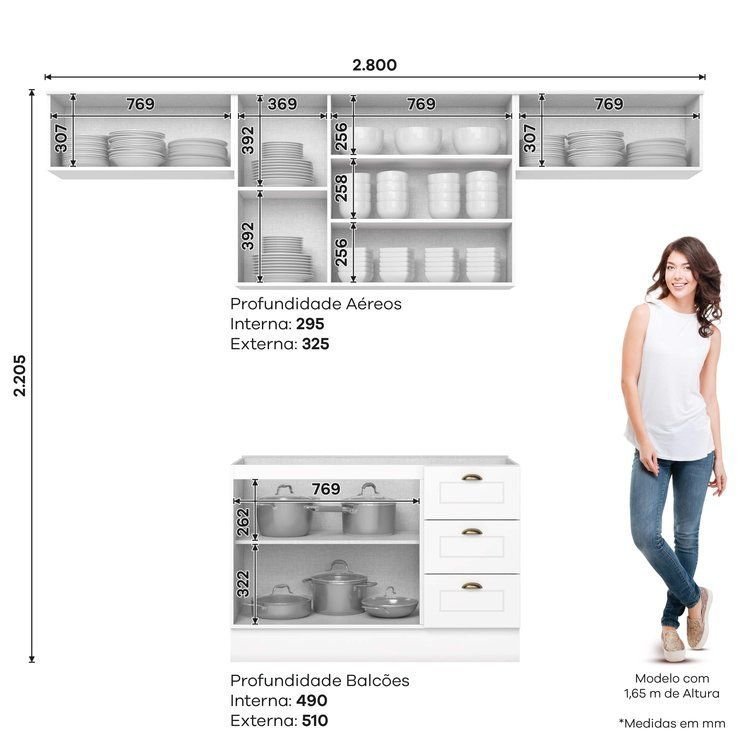 Cozinha Compacta 4 Peças 100% MDF com 2 Aéreos Basculantes Branco HP Americana Branco HP · foto 2