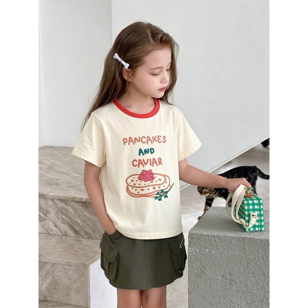 Crianças puro algodão dos desenhos animados impresso camiseta de manga curta 2026 verão novos produtos médio grande cria