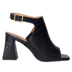 Sandália Feminina Vizzano Napa Croco Peep Toe Preto
