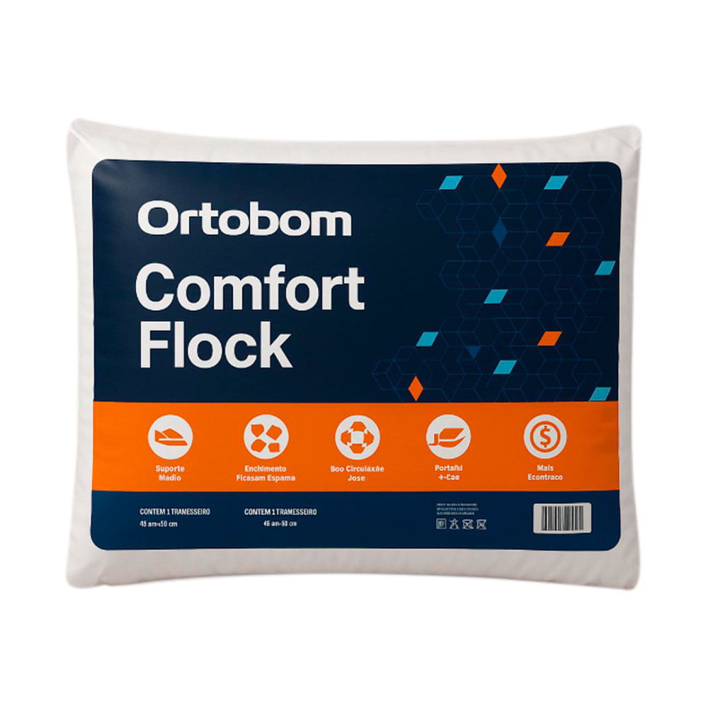 Travesseiro Ortobom Confort Flock 40 x 60 x 09 cm