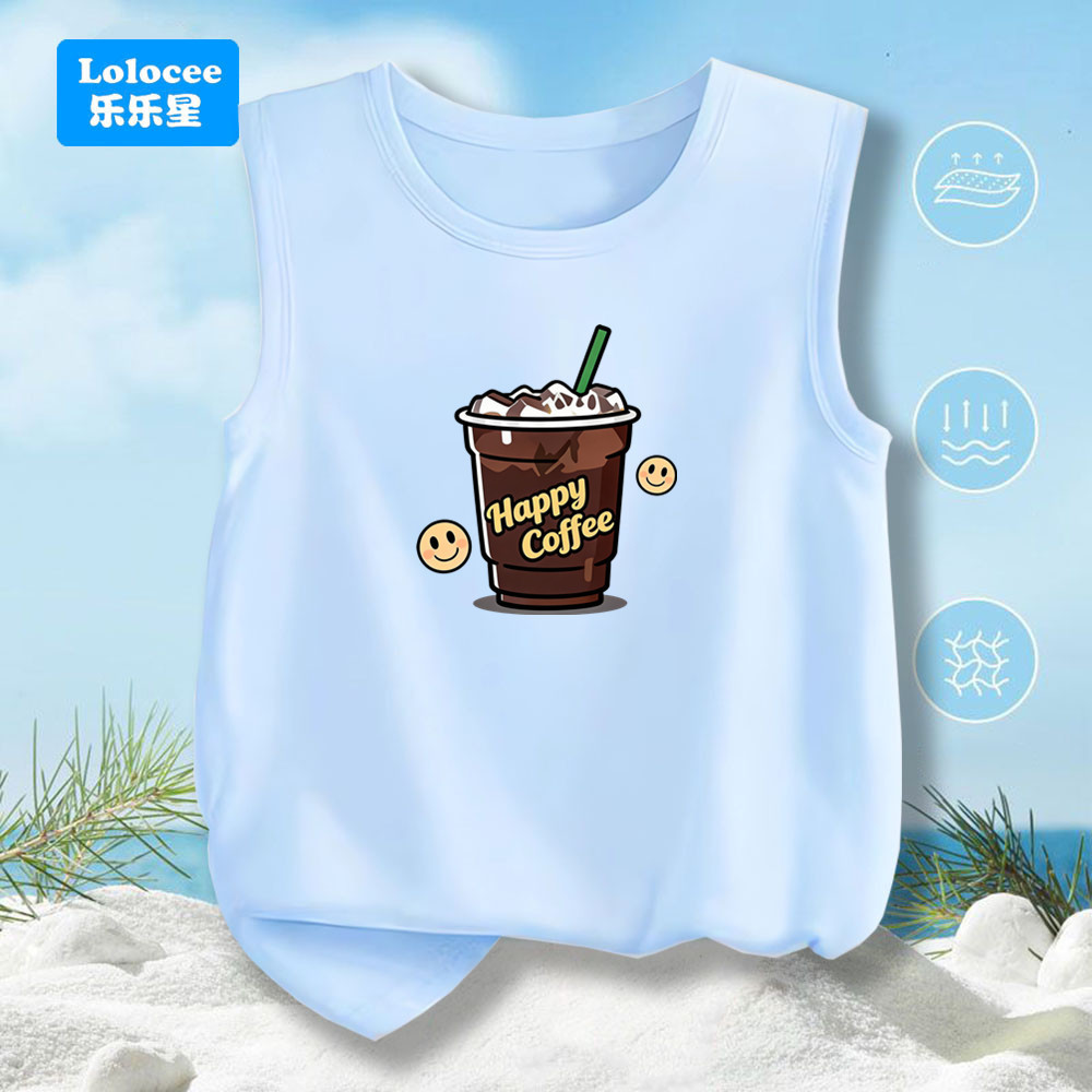 Crianças Meninos Regata De Algodão Singlet Feliz Café Impressão Respirável Verão Sem Mangas Camiseta KXKF1
