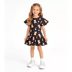 Vestido Infantil em Cotton Leve Trick Nick Preto