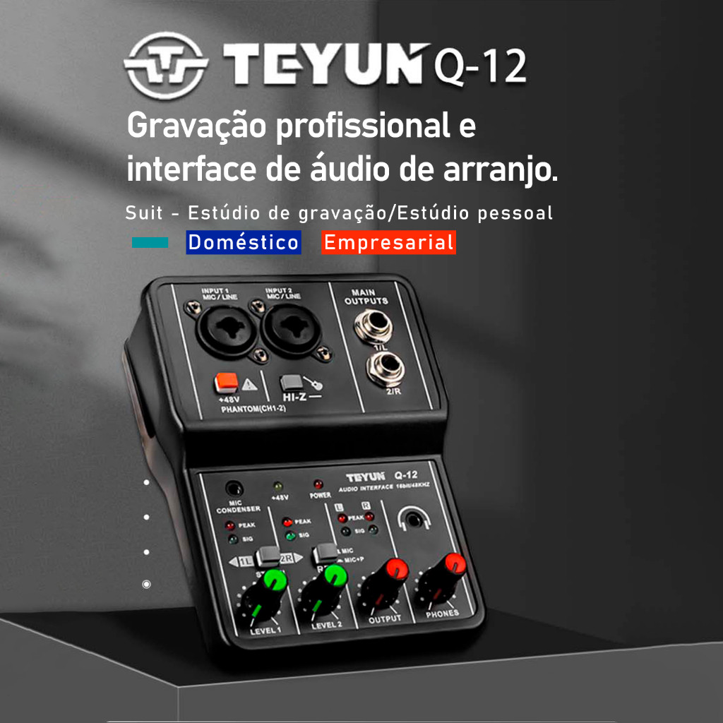 Teyun Profissional Mini Interface De Áudio Portátil Externo USB Placa Som Misturador 48V Computador Guitarra Estúdio PC