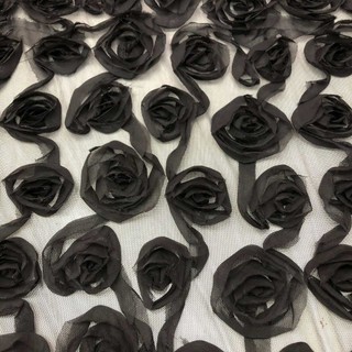 Tecido Tule Floral 100% Poliester Preto
