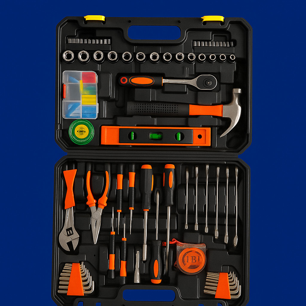 Caixa de Ferramentas 128 PCS Universal Kit Multiuso Martelo Alicate Chave Trena + Casa Automóvel Motos Casa e Construção