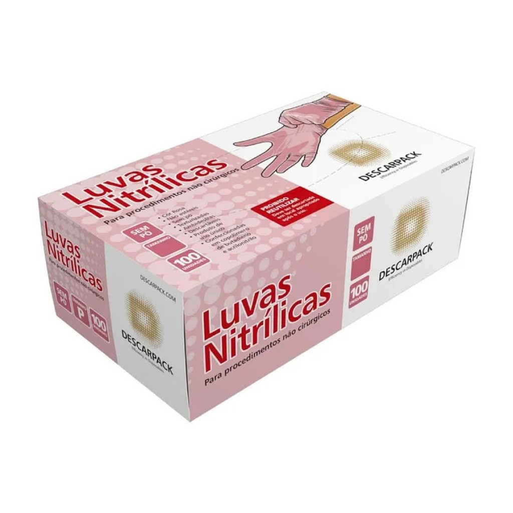 Luva Nítrilica Descarpack Sem Amido ROSA em Oferta na Shopee