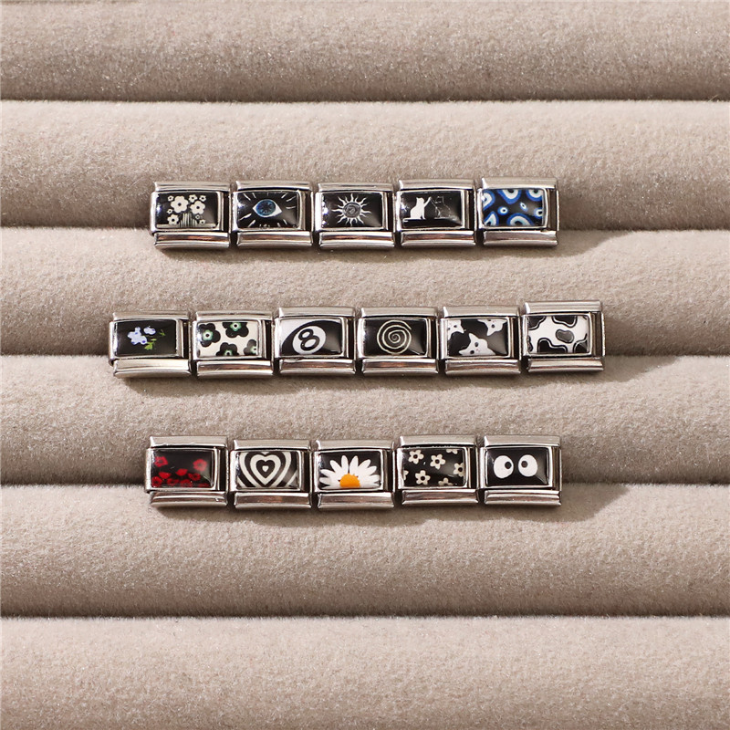 Nova Série Preta NO . 8 Bola Olhos Flor Gato Links Italianos Charme Caber 9mm Presente De Aço Inoxidável Pulseira Modula em Oferta na Shopee