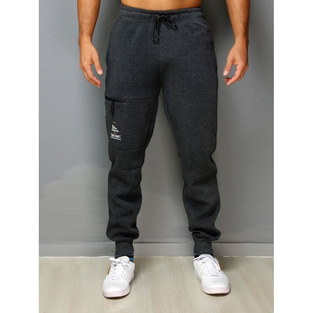 Calça Moletom Masculina Calça Moletom Elastico Skinny Slim Sport importado engrossado BOLSO COM ZIPER