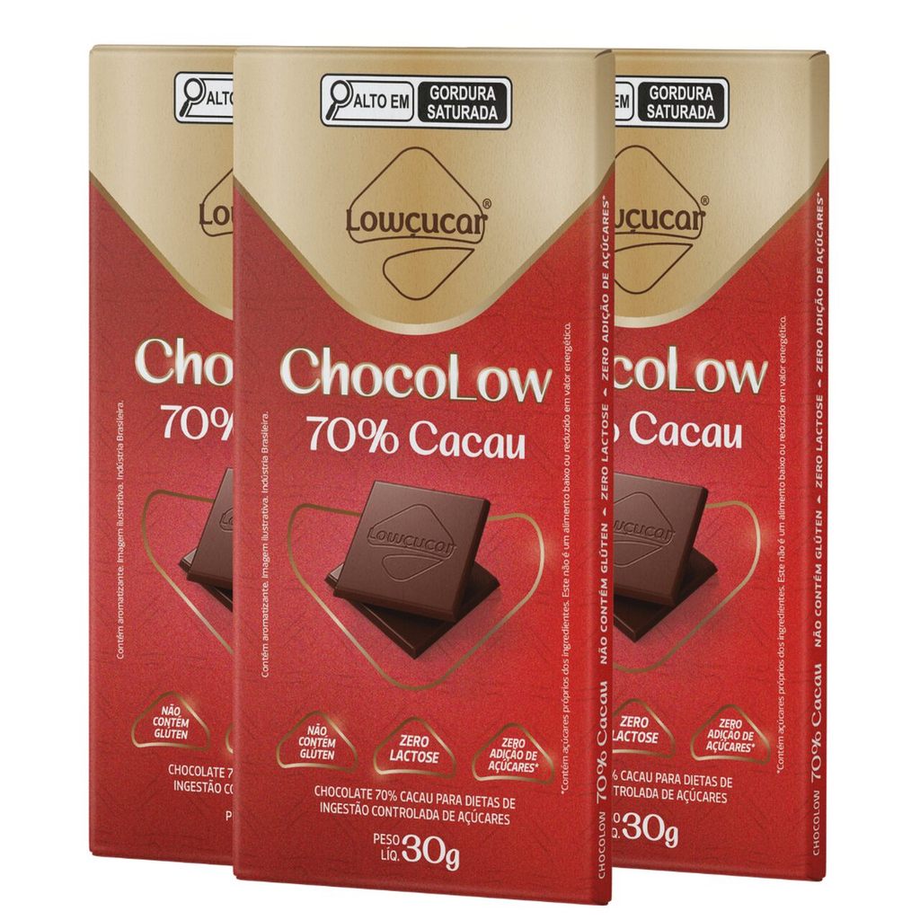 Kit 3 Unid. de Chocolate Chocolow 70% Cacau Zero Lactose 30G -  Marca Lowçucar em Oferta na Shopee