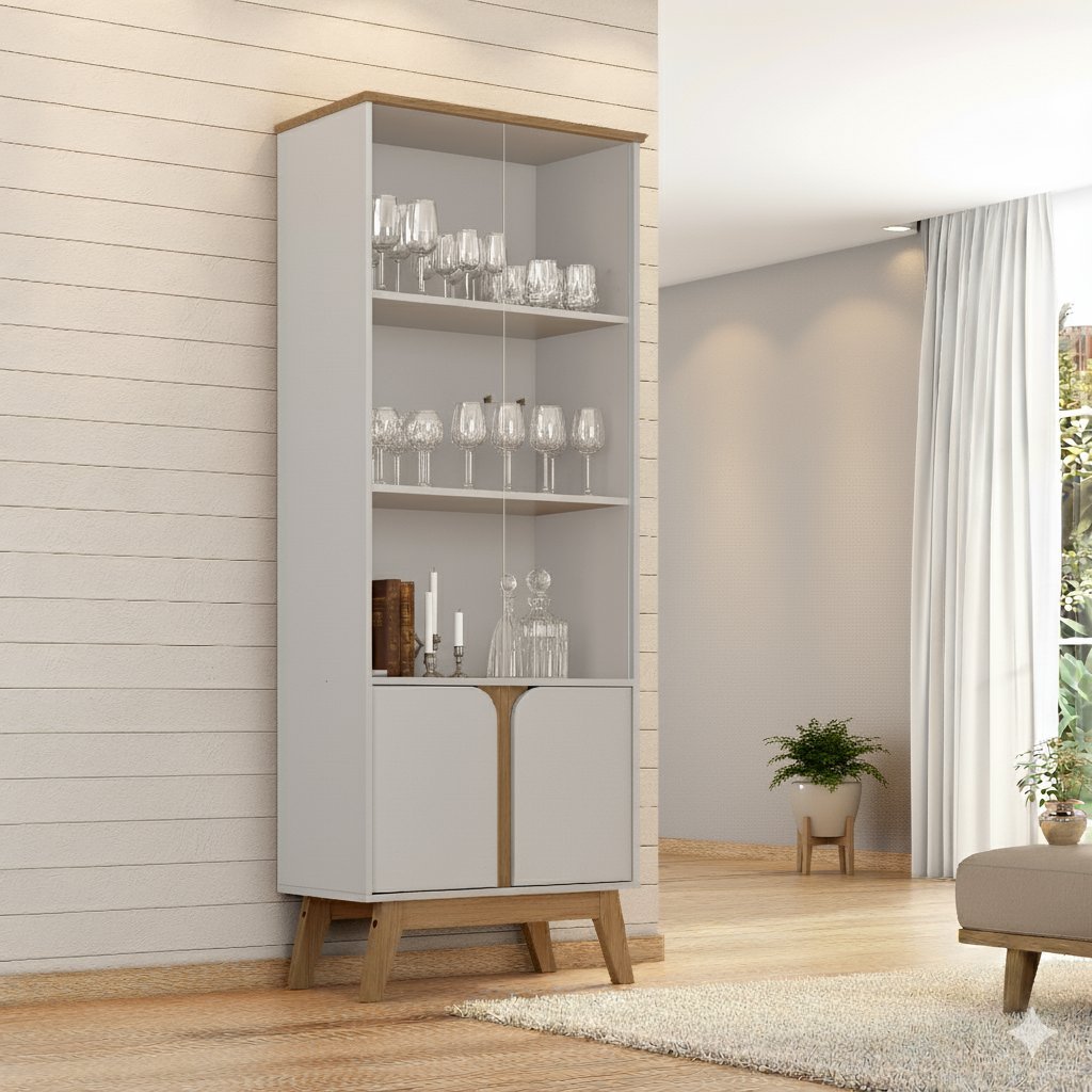 Cristaleira Retrô Portas de Vidro Fecho Magnético Pés Madeira Madri  Off White/Cinamomo em Oferta na Shopee