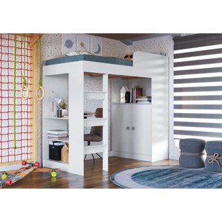 Cama Alta Multifuncional Infantil/Juvenil com Armário e Escrivaninha San Francisco Branco em Oferta na Shopee