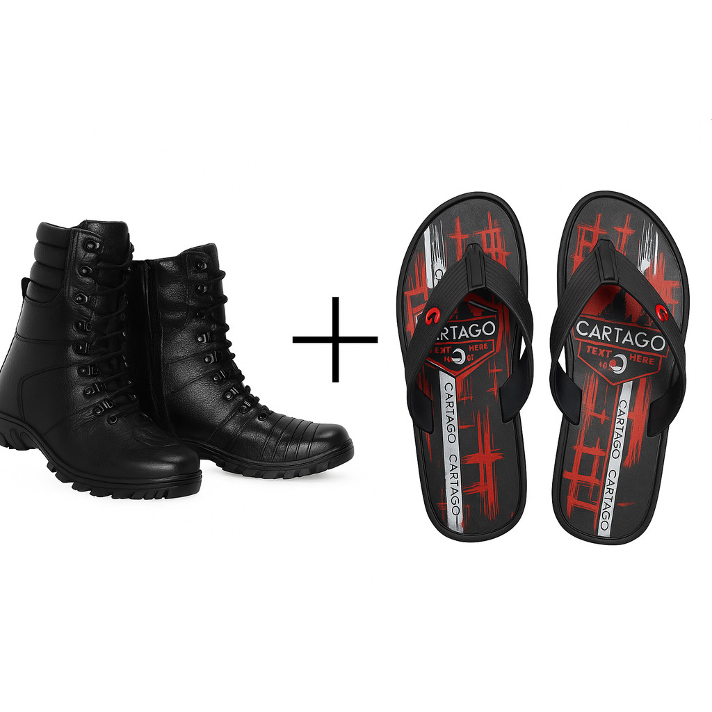 Coturno Militar Masculino Tático Impermeável Confortável e Durável + Brinde Chinelo Leve Antiderrapante
