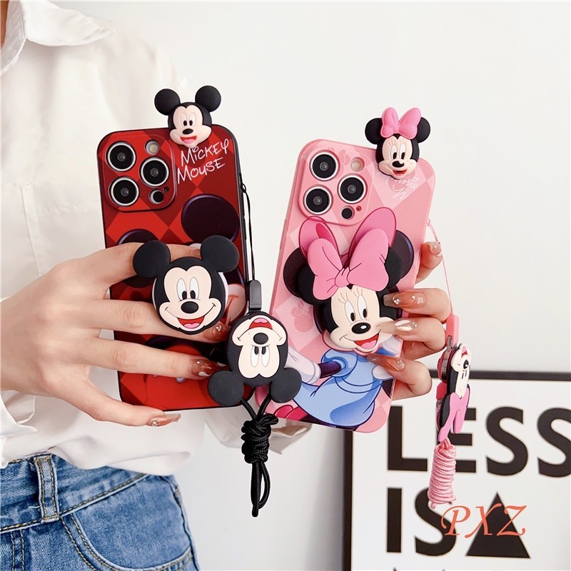 Invólucro Para Samsung A07 A17 A06 A16 5G Dos Desenhos Animados Bonito Minnie Mickey Com Cordão Capa Macia Caso De Telef em Oferta na Shopee