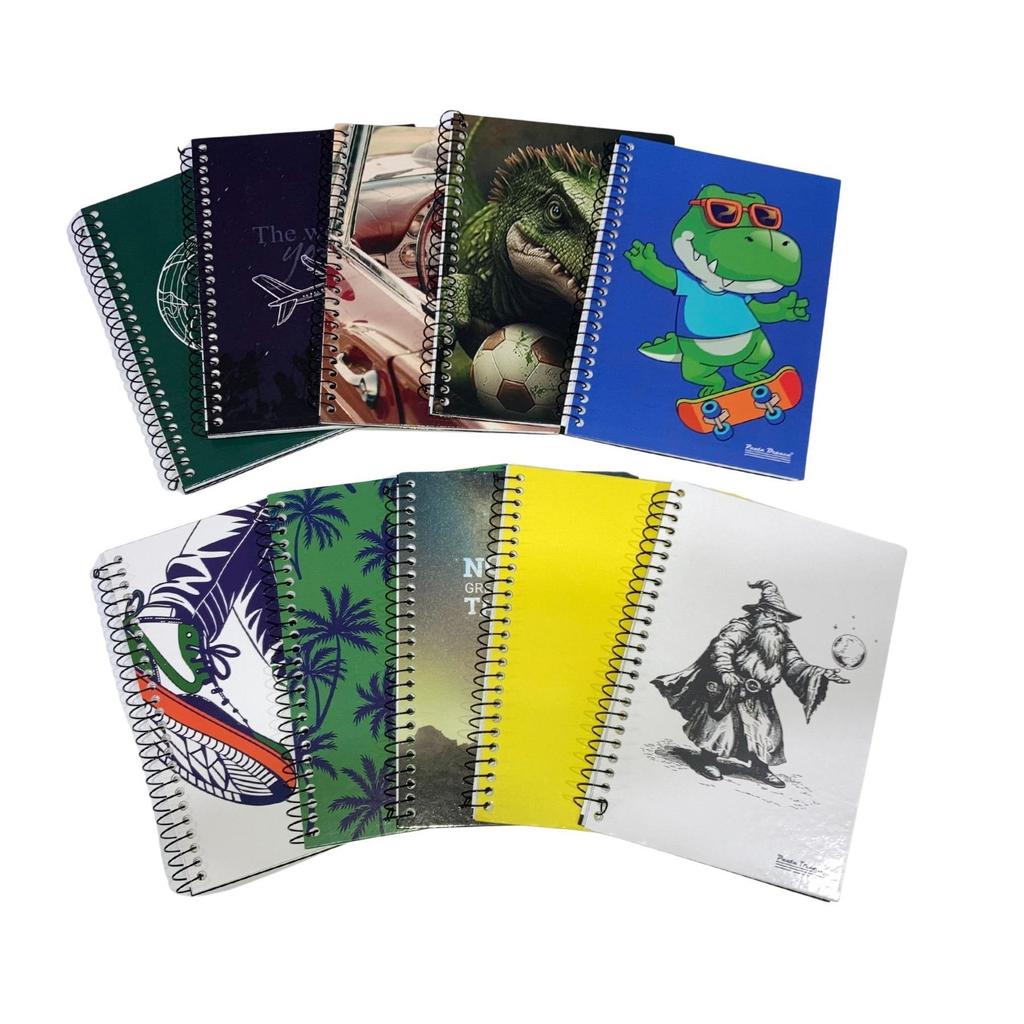 Pequeno Caderno 1/4 Capa Dura Espiral 48 Folhas Kit 10 Unidades Masculino