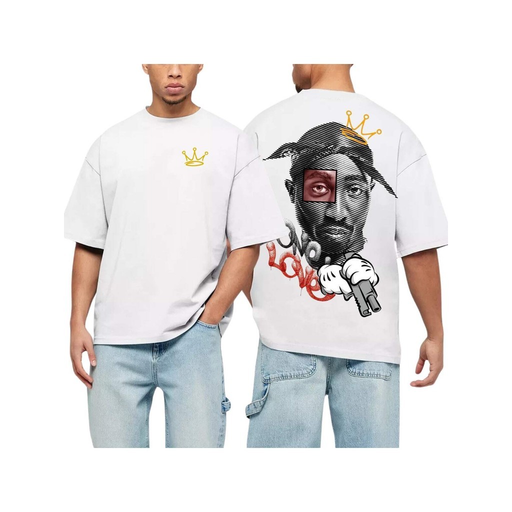 Camiseta Oversized estampada Branca Academia Confortável Algodão Modelo: "Tupacc One Love"