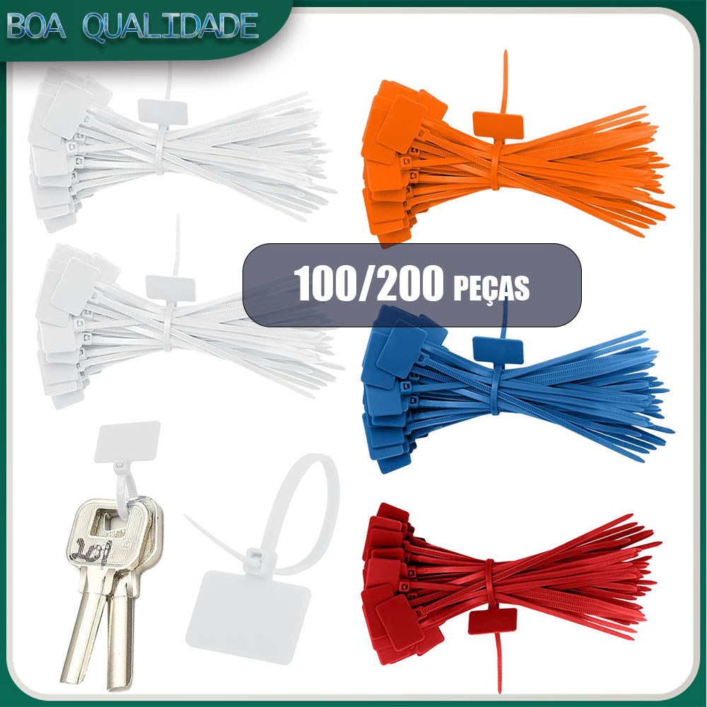 100/200 etiquetas para cabos, identificação de cabos, abraçadeiras de nylon com travamento automático