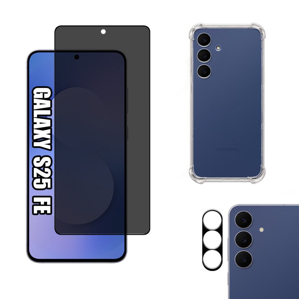 KIT Para Samsung Galaxy S25 Fe - Película de Privacidade 3D - Capa - Câmera
