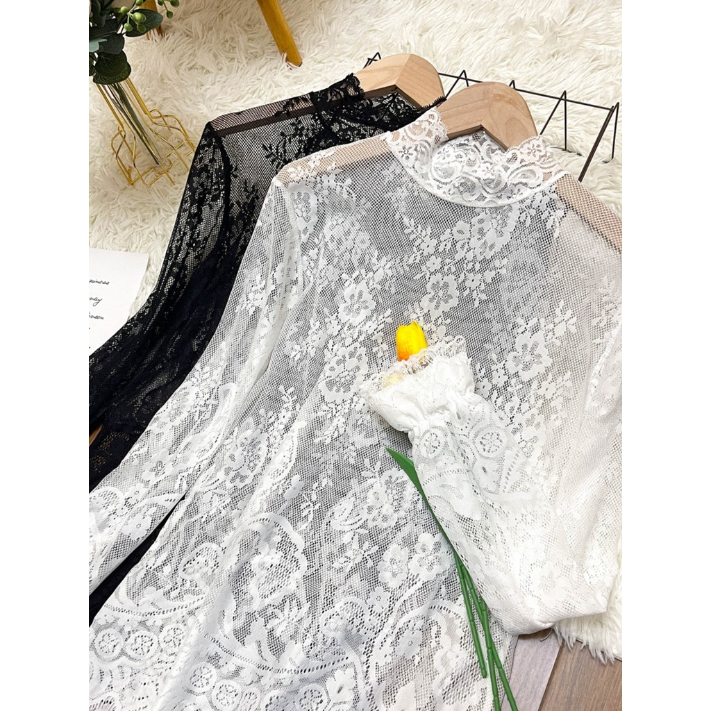 2026 primavera outono novo estilo renda camisa de fundo feminina manga comprida solta interior estilo ocidental malha de