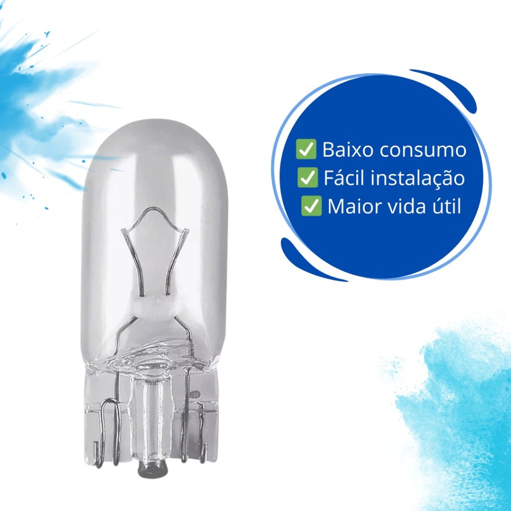 Kit 10 Lâmpadas Pingão T10 W5W 12V 5W Meia Luz Luz de Posição Carro — imagem 2 de 2