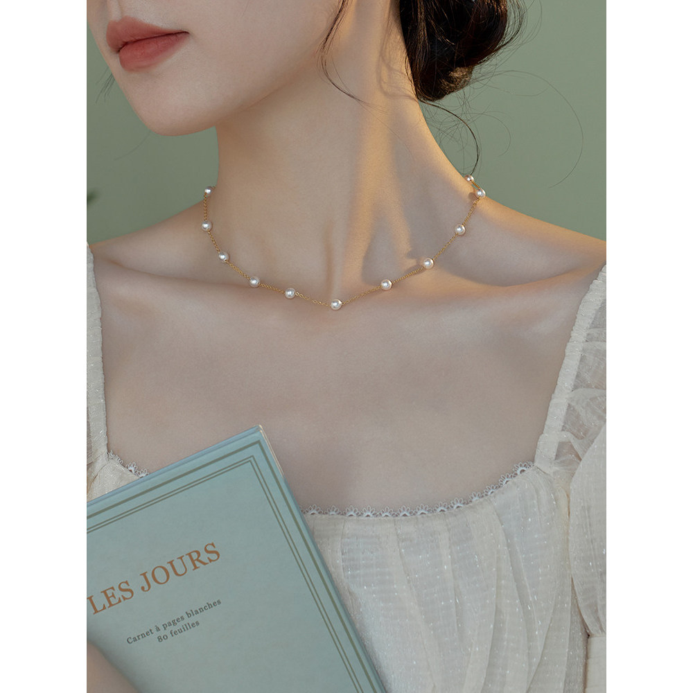 colar aço inoxidável colar femenino Gypsophila imitação de pérola colar feminino 2026 novo estilo colar acessórios luz