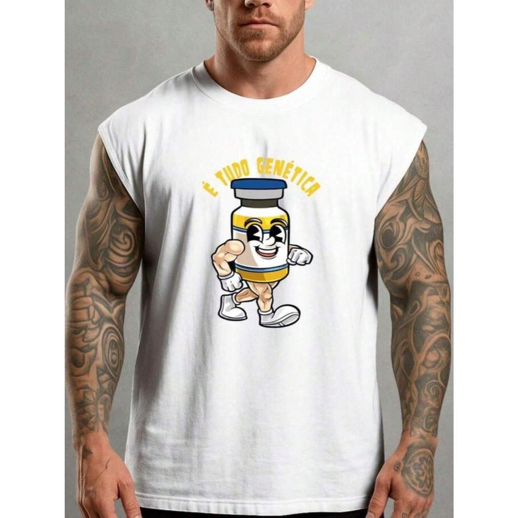 Camiseta Regata Oversized Meme É Tudo Genética Bomba Suco Academia Treino Engraçada Musculação