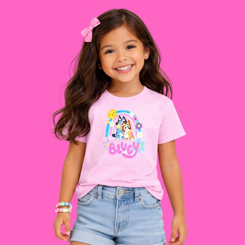 Camiseta Feminina Bluey Estampa Divertida 100% Algodão Roupa infantil Confortável Casual Alta Qualidade