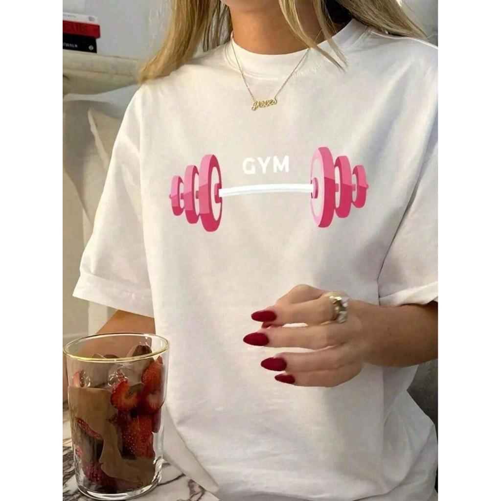 Camiseta Feminina Casual Leve Estilosa Estampada Estilo Gym Academia Treino Confortável Algodão 100%