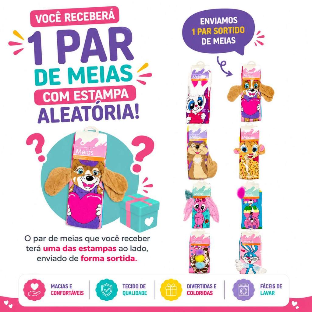 Meia Maluca 3D Infantis Divertidas Cano Alto Personagens Confortáveis Colorida Menina