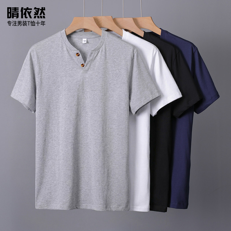 Verão masculino estilo americano pesado algodão botão colarinho de manga curta camiseta na moda solta tamanho grande Cas